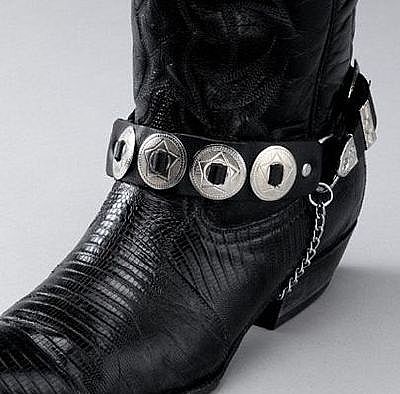 Black Leather Boot Chains - Round Conchos