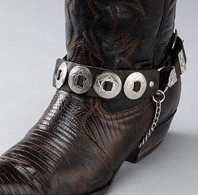 Brown Leather Boot Chains - Round Conchos