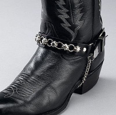 Black Leather Boot Chains Star Studs & Rings