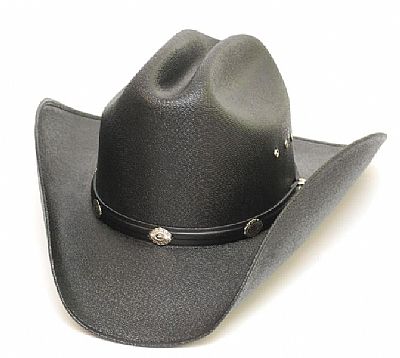 CATTLEMAN STRAW HAT BLACK , SILVER CONCHOS