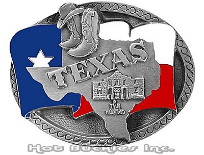 Pewter Enameled Texas State Buckle (2.75" W x 2.25" H)