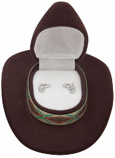 Horse Head Earrings in Cowboy Hat Gift Box "BROWN"