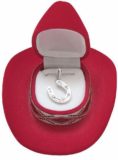 Horseshoe Necklace in Cowboy Hat Gift Box *RED*