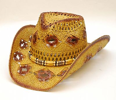 STRAW HAT / LADIES / DIAMON HOLES REDDISH TONE